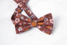 Load image into Gallery viewer, burgundy orange floral bow tie