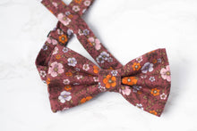 Load image into Gallery viewer, burgundy orange floral bow tie