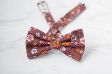 Load image into Gallery viewer, burgundy orange floral bow tie