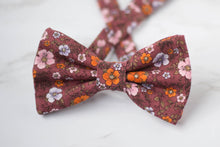 Load image into Gallery viewer, burgundy orange floral bow tie