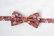 Load image into Gallery viewer, burgundy orange floral bow tie