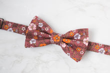 Load image into Gallery viewer, burgundy orange floral bow tie