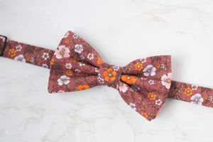 burgundy orange floral bow tie