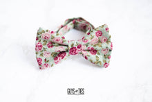 Load image into Gallery viewer, minty blue with pink roses bow tie