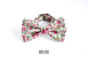 minty blue with pink roses bow tie