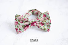 Load image into Gallery viewer, minty blue with pink roses bow tie