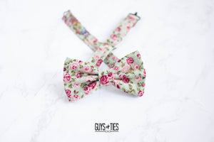 minty blue with pink roses bow tie