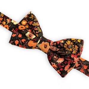 black moody floral bow tie | red orange yellow