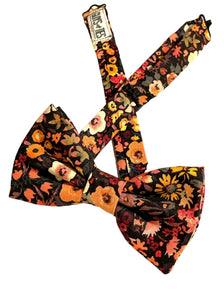 black moody floral bow tie | red orange yellow