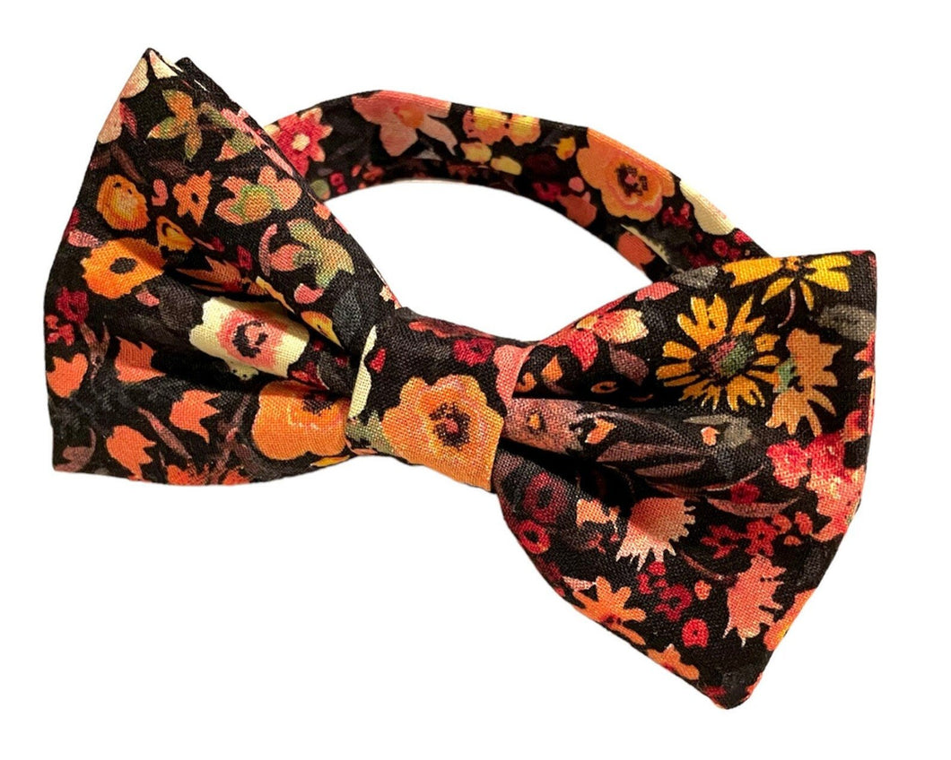 black moody floral bow tie | red orange yellow