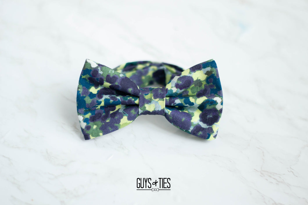 navy blue watercolor floral bow tie