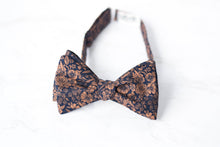 Load image into Gallery viewer, navy copper mini floral self tie bow tie