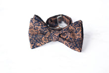 Load image into Gallery viewer, navy copper mini floral self tie bow tie