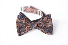 Load image into Gallery viewer, navy copper mini floral self tie bow tie