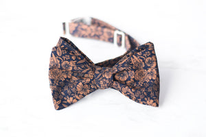 navy copper mini floral self tie bow tie