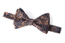 Load image into Gallery viewer, navy copper mini floral self tie bow tie