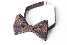 Load image into Gallery viewer, navy copper mini floral self tie bow tie