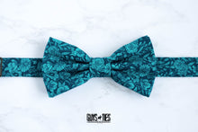 Load image into Gallery viewer, turquoise navy floral bow tie