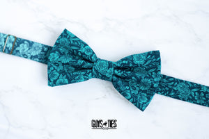 turquoise navy floral bow tie