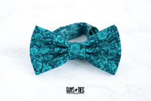 Load image into Gallery viewer, turquoise navy floral bow tie