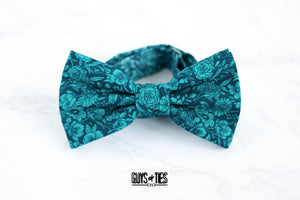 turquoise navy floral bow tie