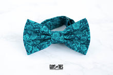 Load image into Gallery viewer, turquoise navy floral bow tie