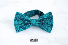 Load image into Gallery viewer, turquoise navy floral bow tie