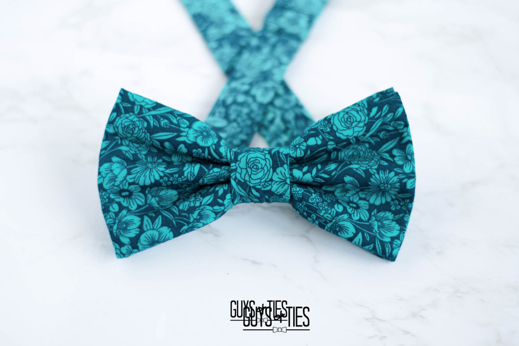 turquoise navy floral bow tie