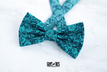 Load image into Gallery viewer, turquoise navy floral bow tie