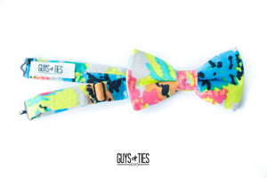 neon floral linen bow tie