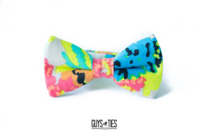 neon floral linen bow tie