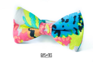 neon floral linen bow tie