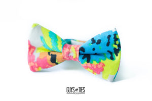 neon floral linen bow tie