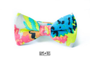 neon floral linen bow tie