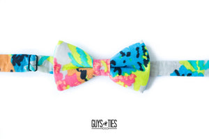 neon floral linen bow tie