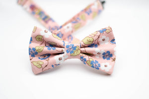 blush pink blue white floral bow tie