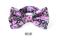 Load image into Gallery viewer, black magenta tiny floral bow tie