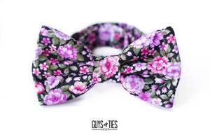 black magenta tiny floral bow tie