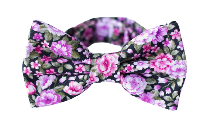 black magenta tiny floral bow tie