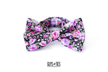 Load image into Gallery viewer, black magenta tiny floral bow tie