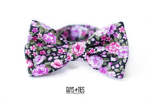 Load image into Gallery viewer, black magenta tiny floral bow tie