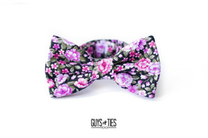 black magenta tiny floral bow tie