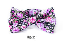 Load image into Gallery viewer, black magenta tiny floral bow tie