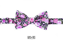 Load image into Gallery viewer, black magenta tiny floral bow tie