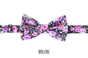 black magenta tiny floral bow tie