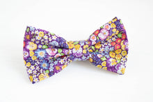 Load image into Gallery viewer, purple colorful mini floral bow tie