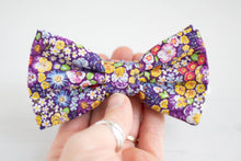 Load image into Gallery viewer, purple colorful mini floral bow tie