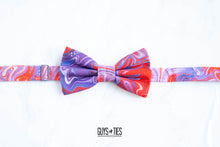 Load image into Gallery viewer, red and purple swirl bow tie