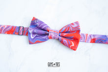 Load image into Gallery viewer, red and purple swirl bow tie