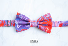 Load image into Gallery viewer, red and purple swirl bow tie